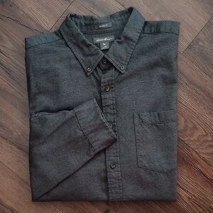 Eddie Bauer Men's Dark Grey Long Sleeve Relaxed Fit Button Flannel Shirt, XLT